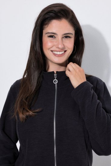 Ulla Popken 853668 Geacă din polar cu guler înalt Neagră - Haine fleece - 