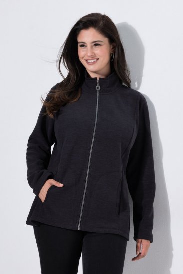 Ulla Popken 853668 Geacă din polar cu guler înalt Neagră - Haine fleece - 