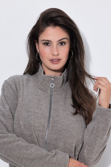 Ulla Popken 853668 Geacă din polar cu guler înalt Gri - Haine fleece - 