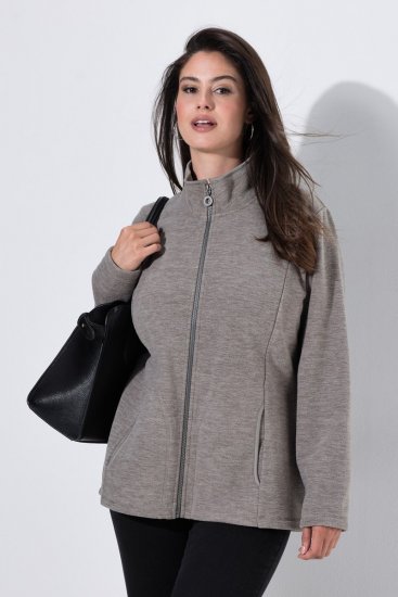 Ulla Popken 853668 Geacă din polar cu guler înalt Gri - Haine fleece - 