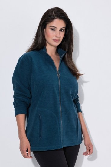 Ulla Popken 853668 Geacă din polar cu guler înalt Petrol - Haine fleece - 