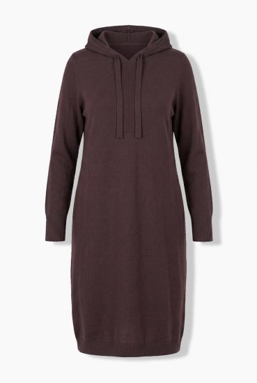 Ulla Popken 853669 Rochie tricotată cu mânecă lungă și glugă Maro mahon - Rochii tricotate - 