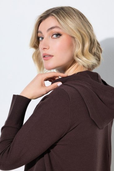 Ulla Popken 853669 Rochie tricotată cu mânecă lungă și glugă Maro mahon - Rochii tricotate - 