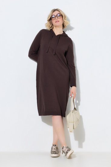 Ulla Popken 853669 Rochie tricotată cu mânecă lungă și glugă Maro mahon - Rochii tricotate - 