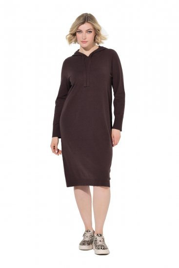 Ulla Popken 853669 Rochie tricotată cu mânecă lungă și glugă Maro mahon - Rochii tricotate - 