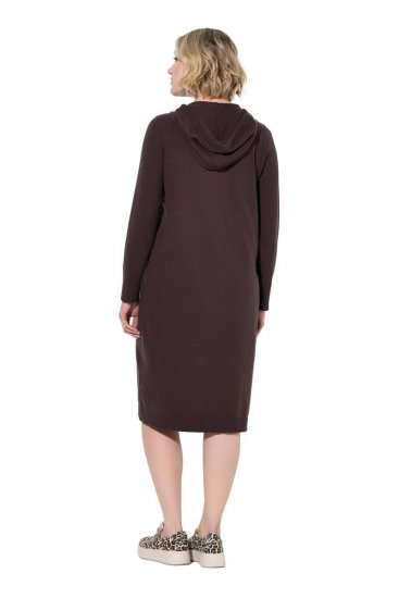 Ulla Popken 853669 Rochie tricotată cu mânecă lungă și glugă Maro mahon - Rochii tricotate - 