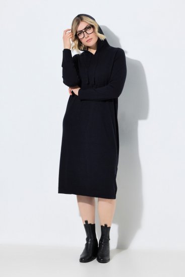 Ulla Popken 853669 Rochie hanorac cu mânecă lungă și glugă Bleumarin - Rochii din molton - 