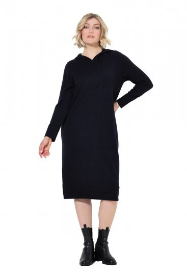 Ulla Popken 853669 Rochie hanorac cu mânecă lungă și glugă Bleumarin - Rochii din molton - 