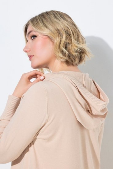 Ulla Popken 853669 Rochie tricotată cu mânecă lungă și glugă Bej - Rochii midi - Rochii midi la marimi mari