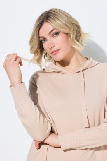 Ulla Popken 853669 Rochie tricotată cu mânecă lungă și glugă Bej - Rochii midi - Rochii midi la marimi mari
