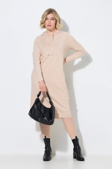 Ulla Popken 853669 Rochie tricotată cu mânecă lungă și glugă Bej - Rochii midi - Rochii midi la marimi mari