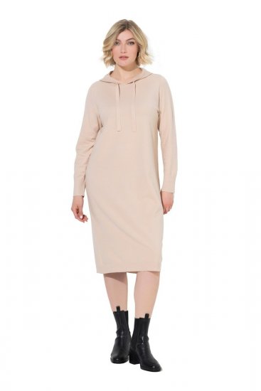 Ulla Popken 853669 Rochie tricotată cu mânecă lungă și glugă Bej - Rochii midi - Rochii midi la marimi mari