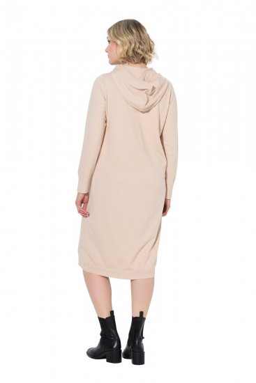 Ulla Popken 853669 Rochie tricotată cu mânecă lungă și glugă Bej - Rochii midi - Rochii midi la marimi mari