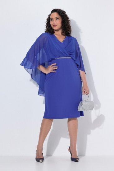 Ulla Popken 853675 Rochie din șifon cu mânecă 3/4 Albastru - Rochii de seară - Rochii de seară marimi mari