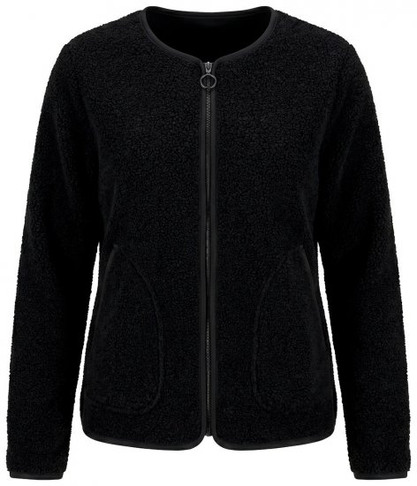 Ulla Popken 853685 Jachetă scurtă teddy cu bordură cu aspect de piele Neagră - Geci - Jachete de damă marimi mari