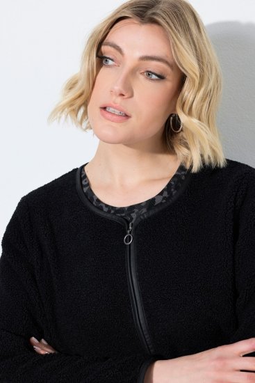 Ulla Popken 853685 Jachetă scurtă teddy cu bordură cu aspect de piele Neagră - Geci - Jachete de damă marimi mari