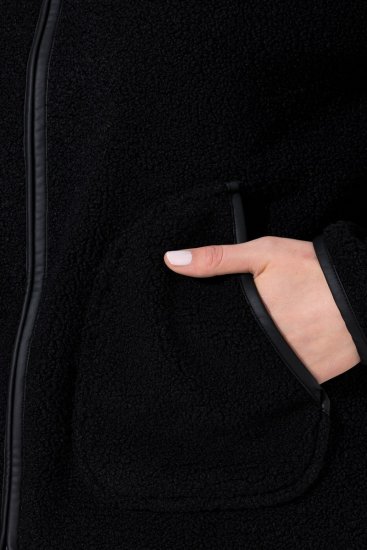 Ulla Popken 853685 Jachetă scurtă teddy cu bordură cu aspect de piele Neagră - Geci - Jachete de damă marimi mari