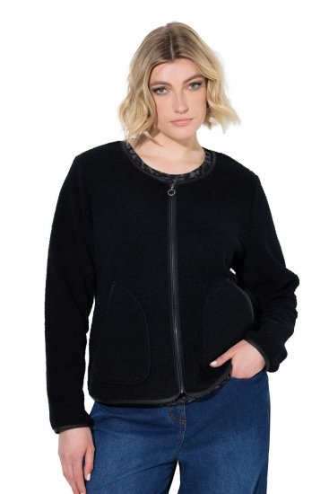 Ulla Popken 853685 Jachetă scurtă teddy cu bordură cu aspect de piele Neagră - Geci - Jachete de damă marimi mari