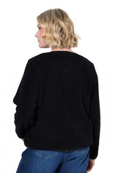 Ulla Popken 853685 Jachetă scurtă teddy cu bordură cu aspect de piele Neagră - Geci - Jachete de damă marimi mari