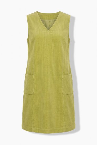 Ulla Popken 853697 Rochie din catifea reiată fără mâneci cu buzunare Verde deschis - Rochii de vară - Rochii de vară marimi mari