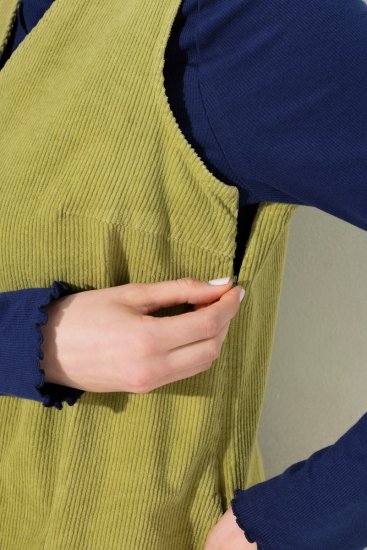 Ulla Popken 853697 Rochie din catifea reiată fără mâneci cu buzunare Verde deschis - Rochii de vară - Rochii de vară marimi mari