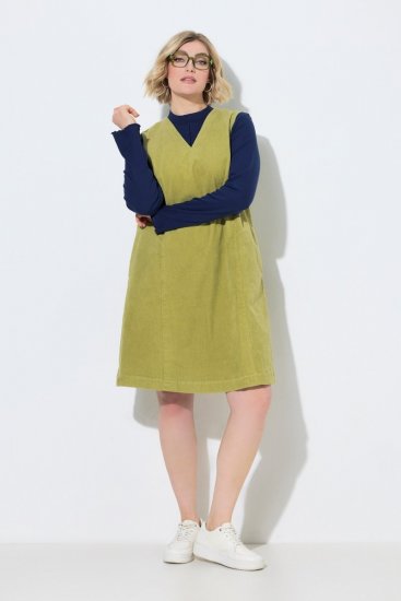Ulla Popken 853697 Rochie din catifea reiată fără mâneci cu buzunare Verde deschis - Rochii de vară - Rochii de vară marimi mari