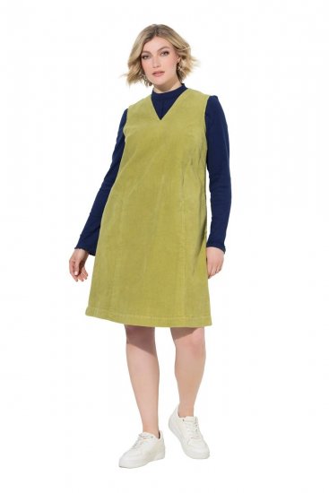 Ulla Popken 853697 Rochie din catifea reiată fără mâneci cu buzunare Verde deschis - Rochii de vară - Rochii de vară marimi mari