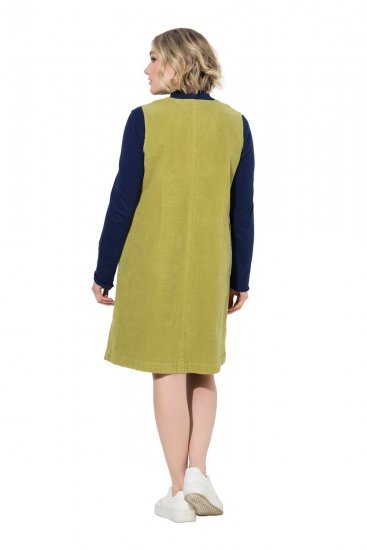 Ulla Popken 853697 Rochie din catifea reiată fără mâneci cu buzunare Verde deschis - Rochii de vară - Rochii de vară marimi mari
