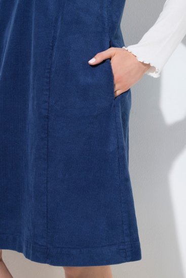 Ulla Popken 853697 Rochie din catifea reiată fără mâneci cu decolteu în V Bleumarin - Rochii de vară - Rochii de vară marimi mari