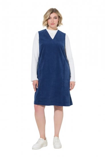 Ulla Popken 853697 Rochie din catifea reiată fără mâneci cu decolteu în V Bleumarin - Rochii de vară - Rochii de vară marimi mari
