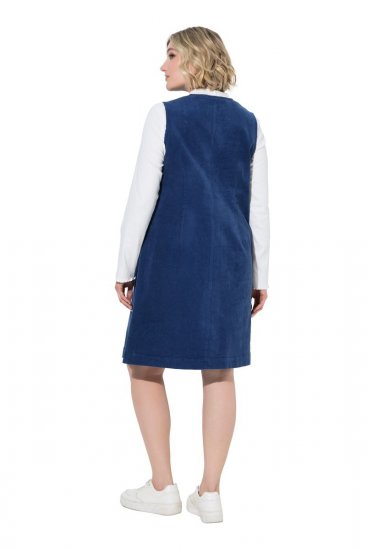 Ulla Popken 853697 Rochie din catifea reiată fără mâneci cu decolteu în V Bleumarin - Rochii de vară - Rochii de vară marimi mari