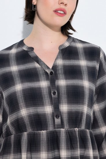 Ulla Popken 853728 Rochie în carouri cu volane Neagră - Rochii - Rochii pentru toate mărimile