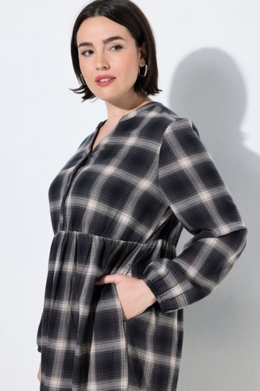 Ulla Popken 853728 Rochie în carouri cu volane Neagră - Rochii - Rochii pentru toate mărimile