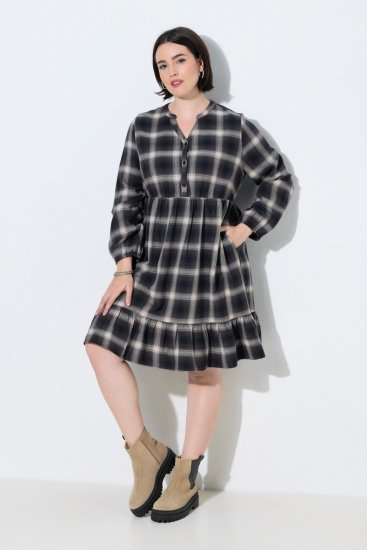 Ulla Popken 853728 Rochie în carouri cu volane Neagră - Rochii - Rochii pentru toate mărimile