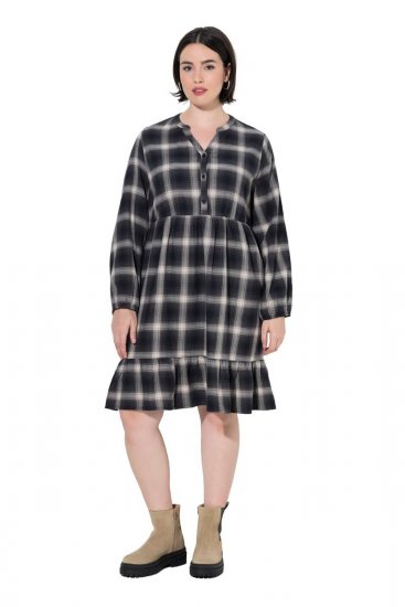 Ulla Popken 853728 Rochie în carouri cu volane Neagră - Rochii - Rochii pentru toate mărimile