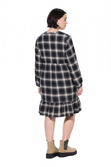Ulla Popken 853728 Rochie în carouri cu volane Neagră - Rochii - Rochii pentru toate mărimile