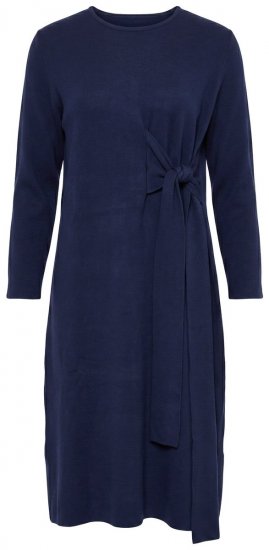 Ulla Popken 853760 Rochie tricotată cu mânecă lungă și cordon de legat Bleumarin - Rochii midi - Rochii midi la marimi mari