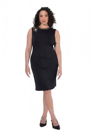 Ulla Popken 853766 Rochie mulată fără mâneci cu strasuri Neagră - Rochii de vară - Rochii de vară marimi mari
