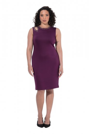Ulla Popken 853766 Rochie mulată cu strasuri Prună - Rochii de seară - Rochii de seară marimi mari