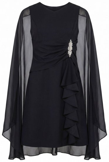 Ulla Popken 853774 Rochie cu volane Neagră - Rochii de seară - Rochii de seară marimi mari