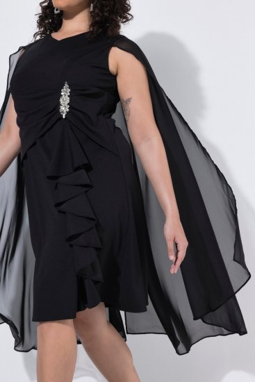Ulla Popken 853774 Rochie cu volane Neagră - Rochii de seară - Rochii de seară marimi mari