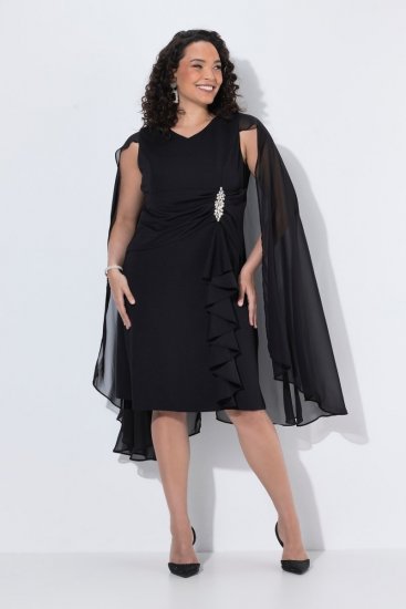 Ulla Popken 853774 Rochie cu volane Neagră - Rochii de seară - Rochii de seară marimi mari