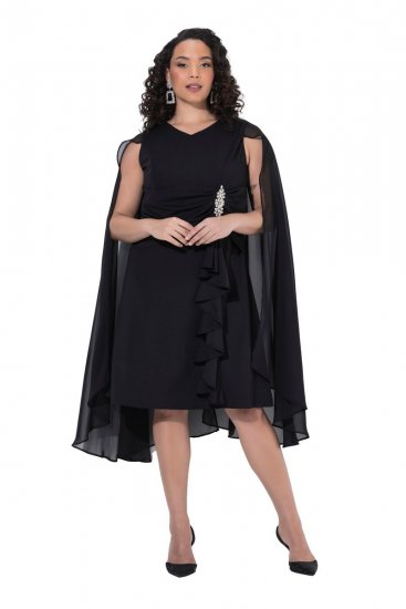 Ulla Popken 853774 Rochie cu volane Neagră - Rochii de seară - Rochii de seară marimi mari