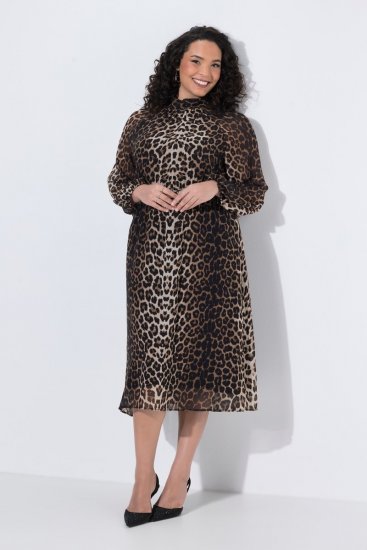 Ulla Popken 853788 Rochie din șifon cu imprimeu animal Maro deschis - Rochii maxi - Rochii maxi marimi mari