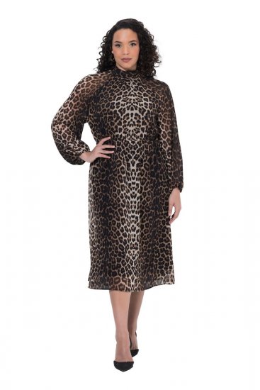 Ulla Popken 853788 Rochie din șifon cu imprimeu animal Maro deschis - Rochii maxi - Rochii maxi marimi mari