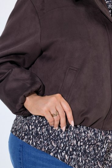 Ulla Popken 853792 Geacă din piele întoarsă artificială Maro - Geci - Jachete de damă marimi mari