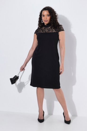 Ulla Popken 853808 Rochie cu mânecă scurtă și guler înalt Neagră - Rochii - Rochii pentru toate mărimile