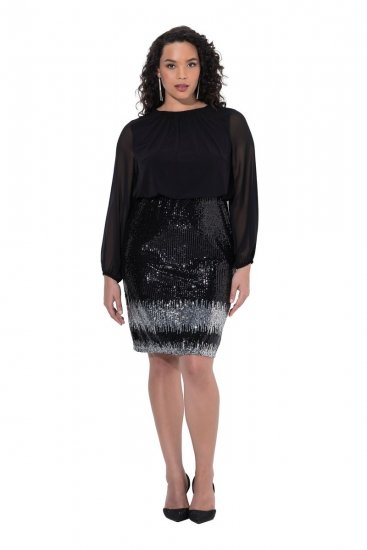Ulla Popken 853810 Rochie cu paiete Neagră - Rochii de seară - Rochii de seară marimi mari