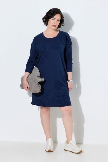Ulla Popken 853877 Rochie hanorac cu flori Bleumarin - Rochii - Rochii pentru toate mărimile