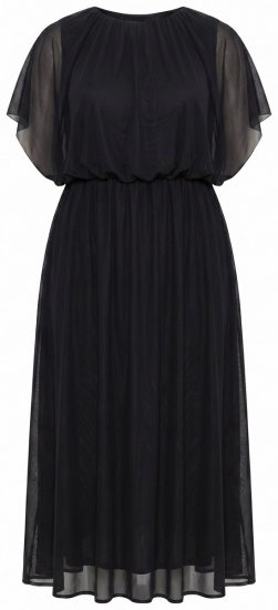 Ulla Popken 854031 Rochie din șifon cu mânecă scurtă Neagră - Rochii de seară - Rochii de seară marimi mari